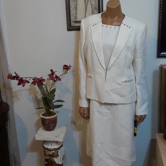 Tahari Cream Midi Dress with Jacket - Picture 1 of 8
